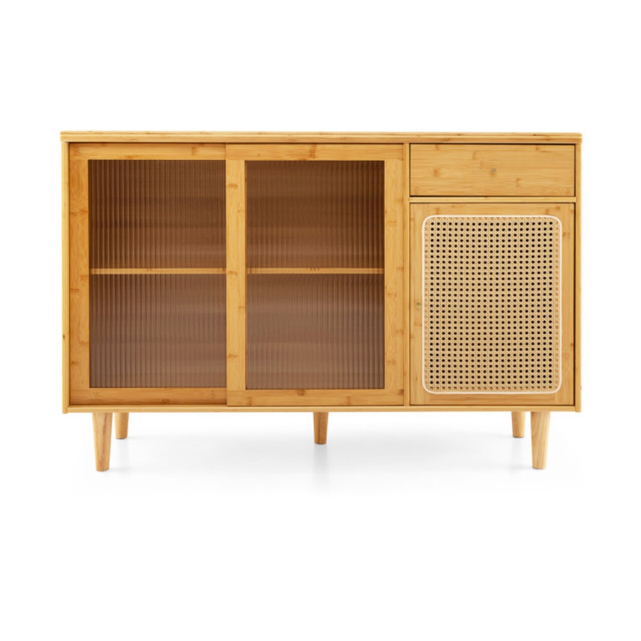 Natural Wicker Buffet Cabinet with Sliding Door Rattan Cabinet Drawer 47 Inch Storage